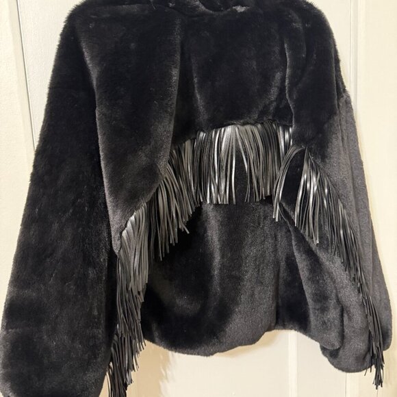 12th Tribe COOPER BLACK FAUX FUR FRINGE JACKET (NWOT) - Picture 6 of 7